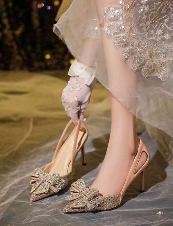 Women's Stiletto Heel Evening Pumps with Rhinestone Bow