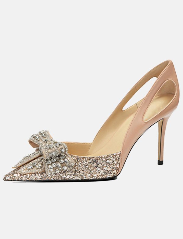 Women's Stiletto Heel Evening Pumps with Rhinestone Bow