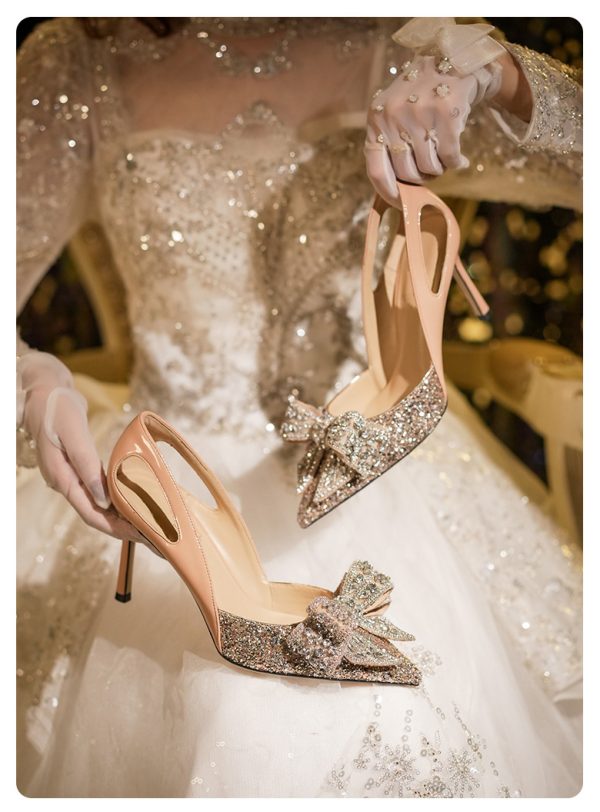 Women's Stiletto Heel Evening Pumps with Rhinestone Bow