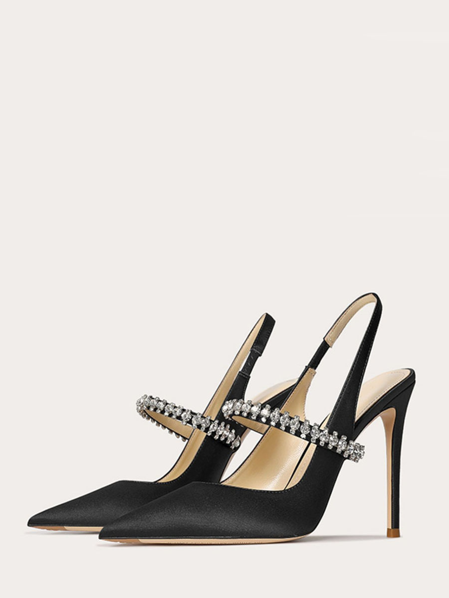 Women’s Mary Jane Pumps Pointed Toe Rhinestones Slip‑On Stiletto Heels Slingbacks (12)