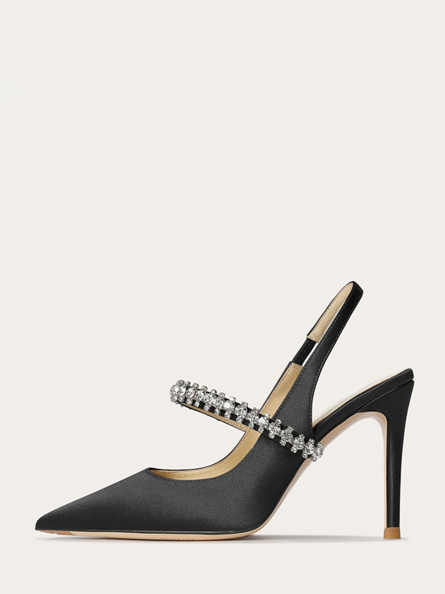 Women’s Mary Jane Pumps Pointed Toe Rhinestones Slip‑On 4 Inch Stiletto Heels Slingbacks