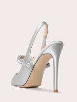Women’s Mary Jane Pumps Pointed Toe Rhinestones Slip‑On 4 Inch Stiletto Heels Slingbacks