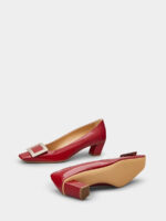 Women’s Pumps Square Toe Patent Leather Buckle 4.5 cm Block Heels
