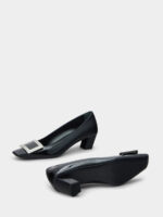 Women’s Pumps Square Toe Patent Leather Buckle 4.5 cm Block Heels