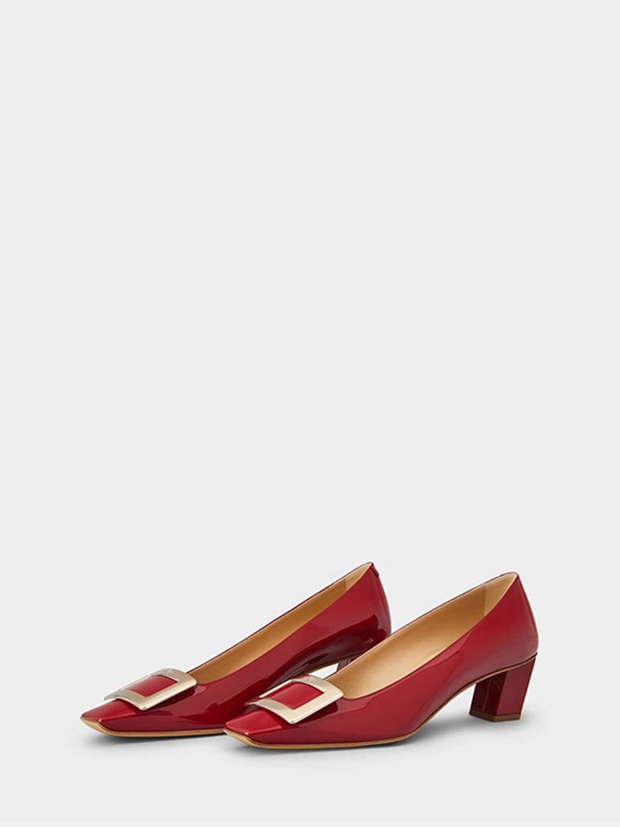 Women’s Pumps Square Toe Patent Leather Buckle 4.5 cm Block Heels (5)