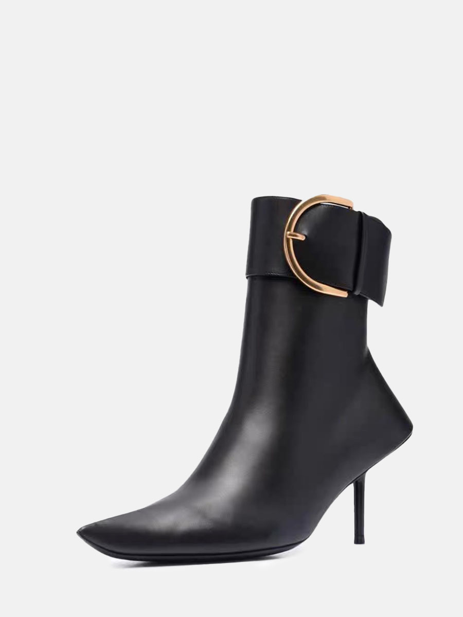 Women’s Ankle Boots Pointed Toe Buckle Strap Stiletto Heels Boots (6)