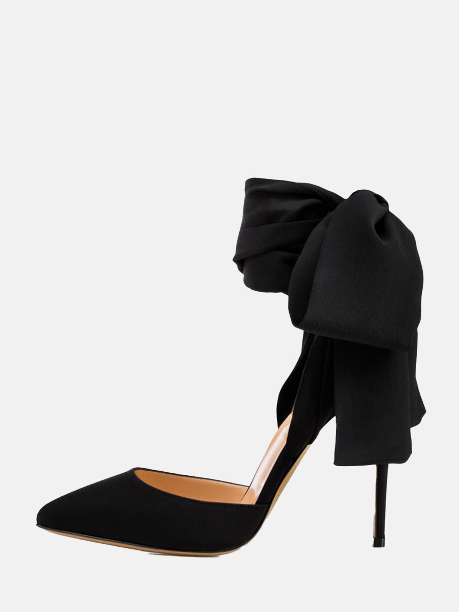 Women's Ankle Strap Heels Pointed Toe Bow Tie 5 Inch Stiletto Heels Pumps -  ROSATINA, image size:900x1200