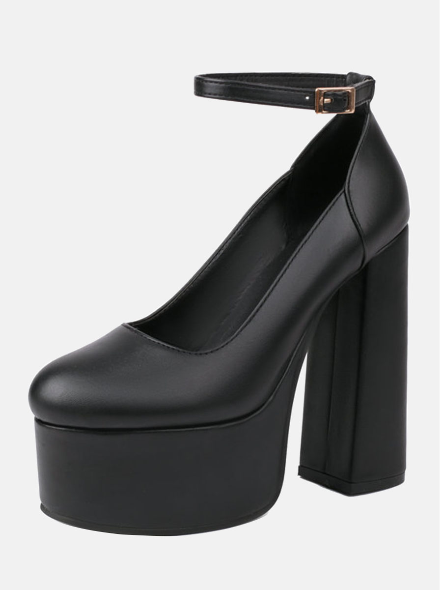 Women’s Black Ankle Strap Platform Chunky Heels
