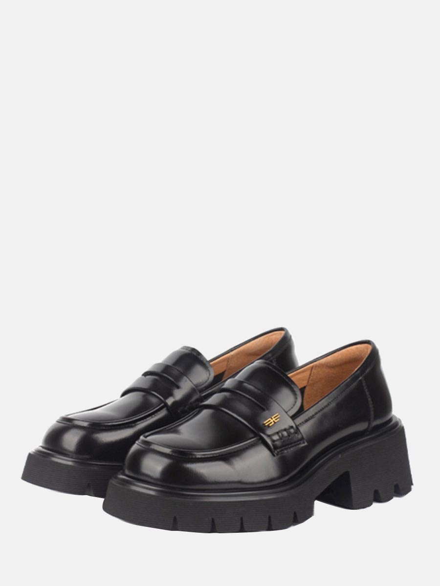 Women’s Black Cowhide Platform Penny Loafers (5)