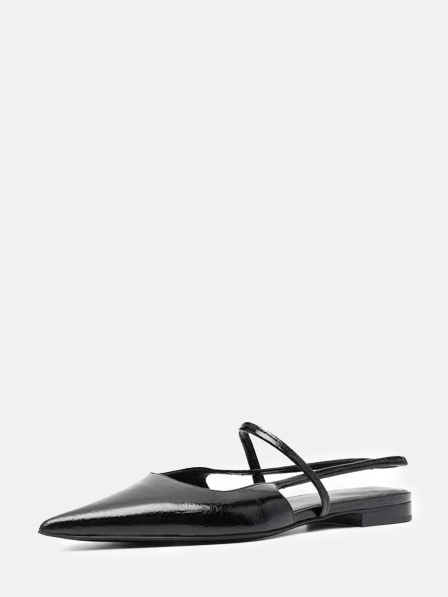 Women’s Black Cowhide Pointed Toe Slingback Flat Sandals (10)