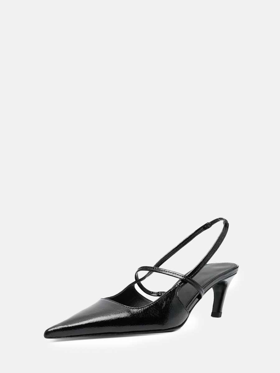 Women’s Black Cracked Patent Leather Pointed Toe 1.97 Inch Kitten Heels Slingback Pumps (4)