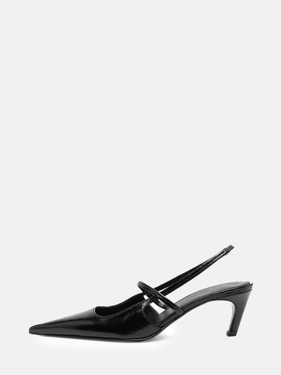 Women’s Black Patent Leather Pointed Toe 1.97 Inch Kitten Heels Slingback Pumps