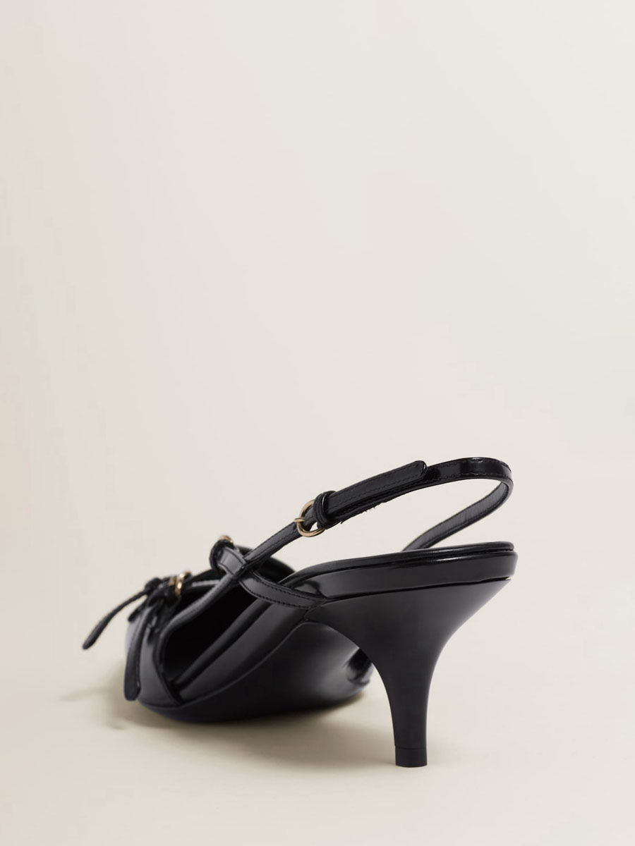 Women’s Black Patent Leather Pointed Toe Slingback Kitten Heels Pumps (3)