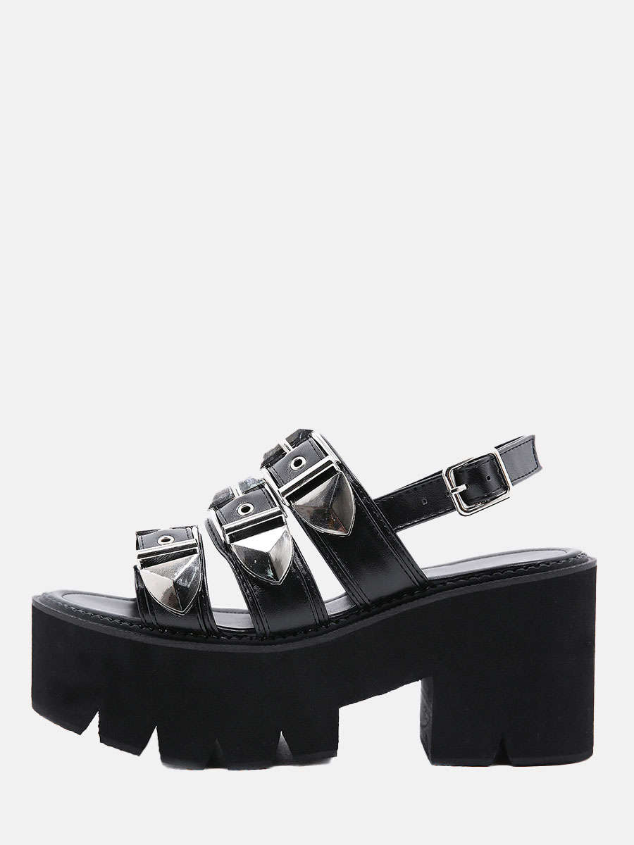 Women’s Black Slingback Platform Gladiator Sandals Open Toe Buckle 3.35 Inch Block Heels