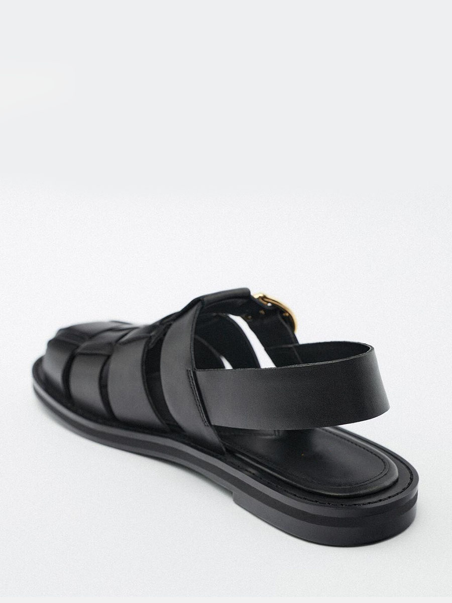 Women’s Black Slingback Woven Gladiator Sandals Buckle Flat Sandals (2)