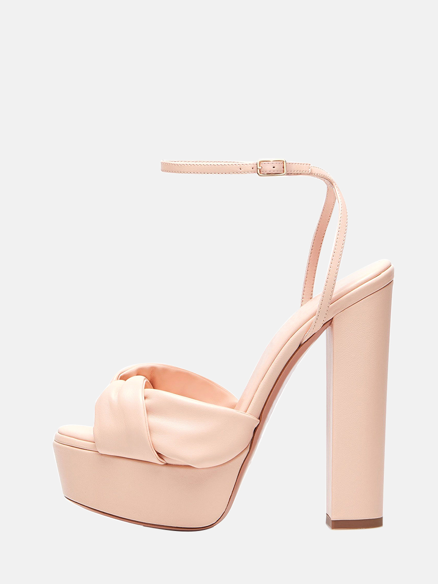 Women’s Blush Bowknot Ankle Strap Platform Chunky Heel Sandals