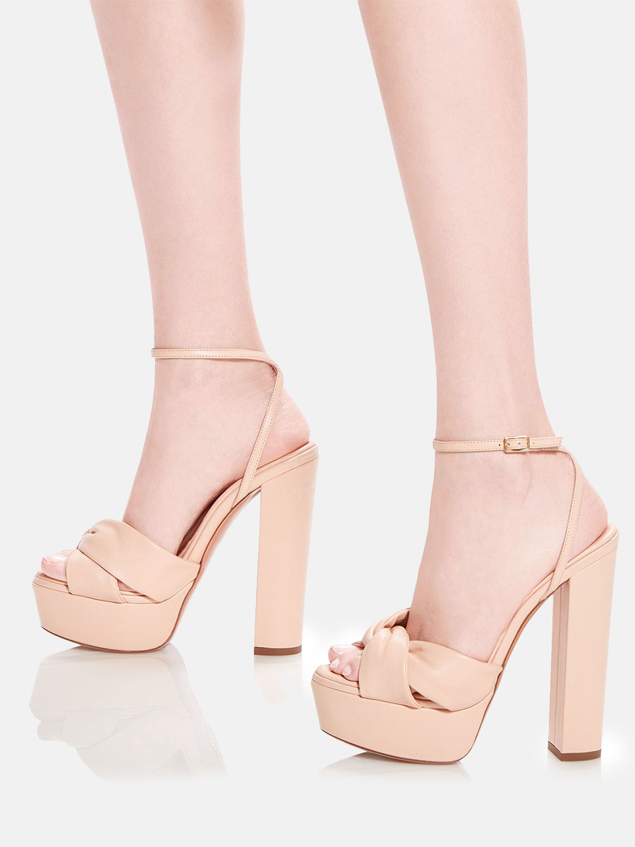 Women’s Blush Bowknot Ankle Strap Platform Chunky Heel Sandals (5)