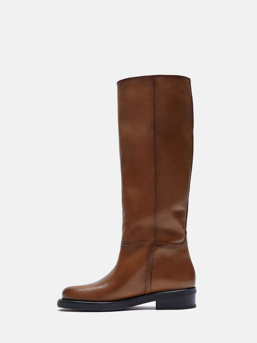 Women’s Microfiber Round Toe Low Block Heel Knee High Boots