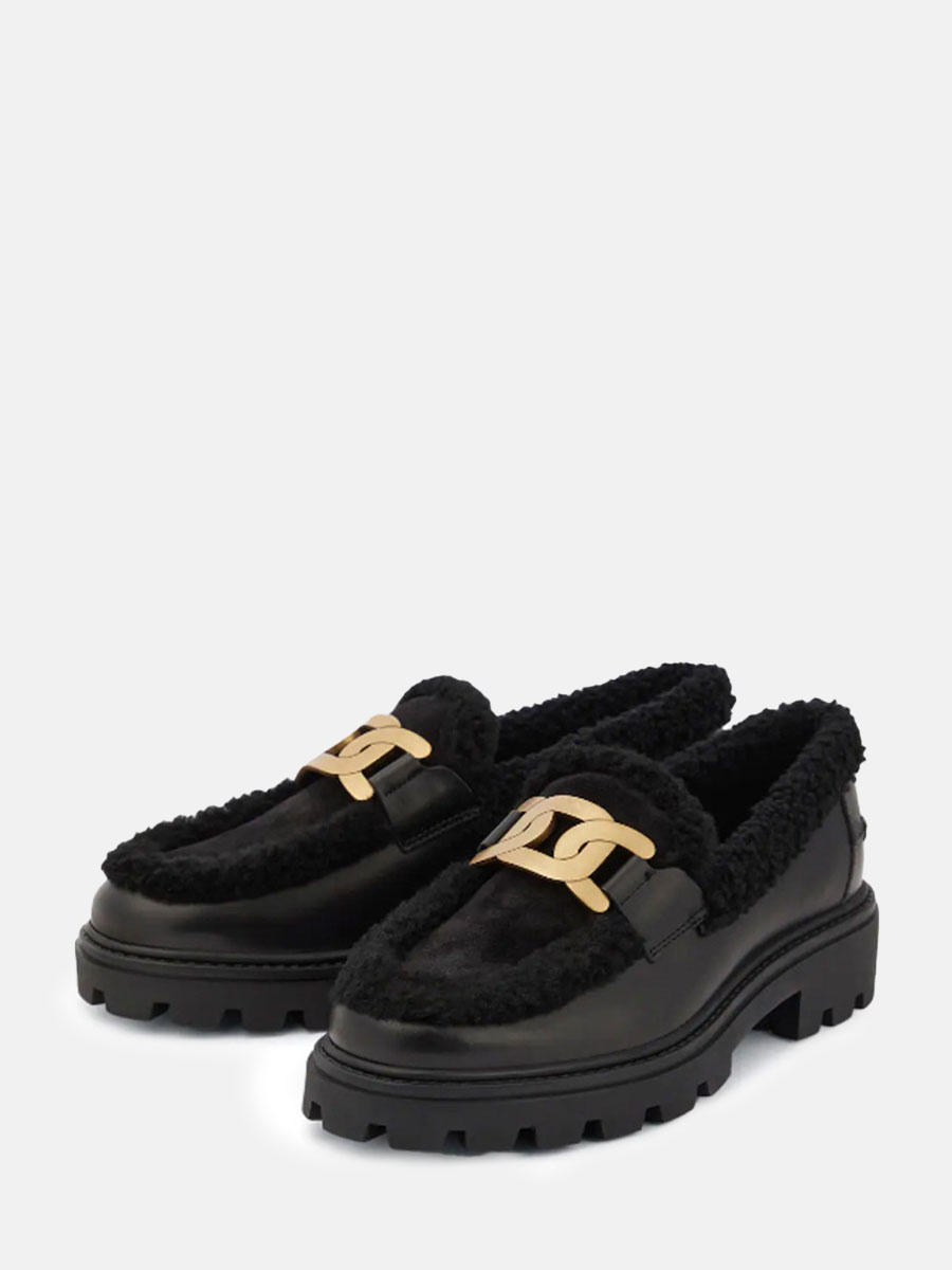 Women’s Cowhide Chain Detail Lug Sole Platform Loafers
