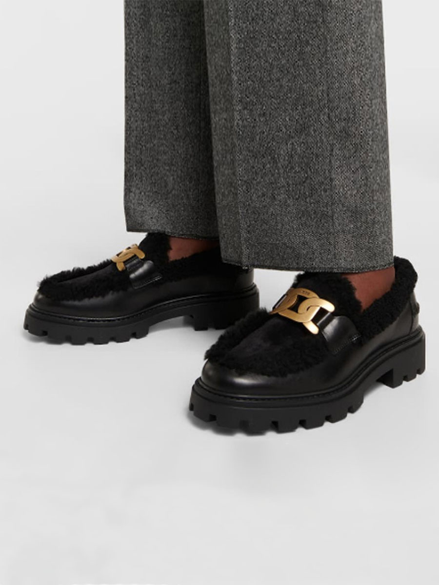 Women’s Cowhide Chain Detail Lug Sole Chunky Heel Platform Loafers (6)