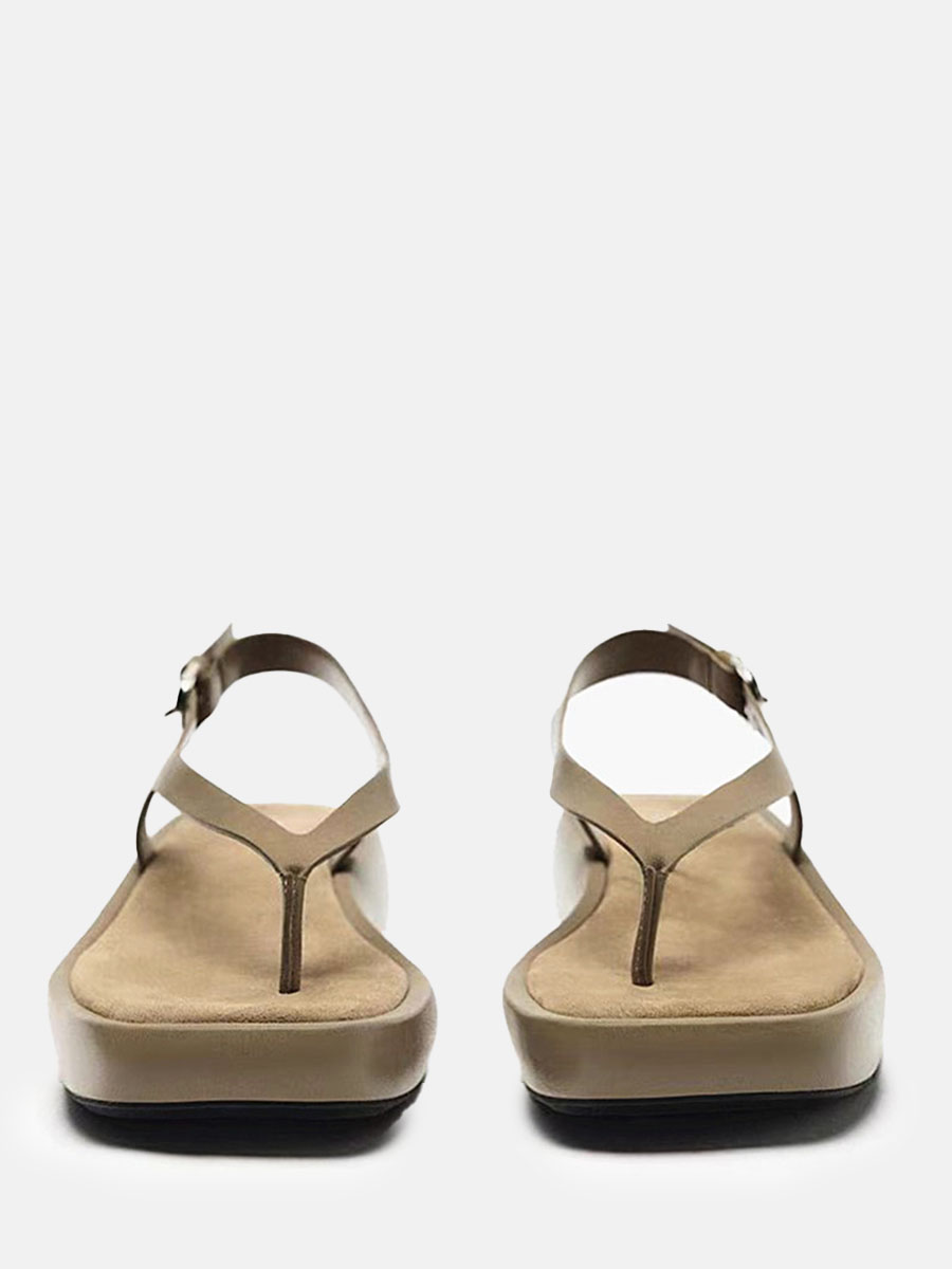 Women’s Cowhide Slingback Thong Sandals Square Toe Flat Sandals (4)