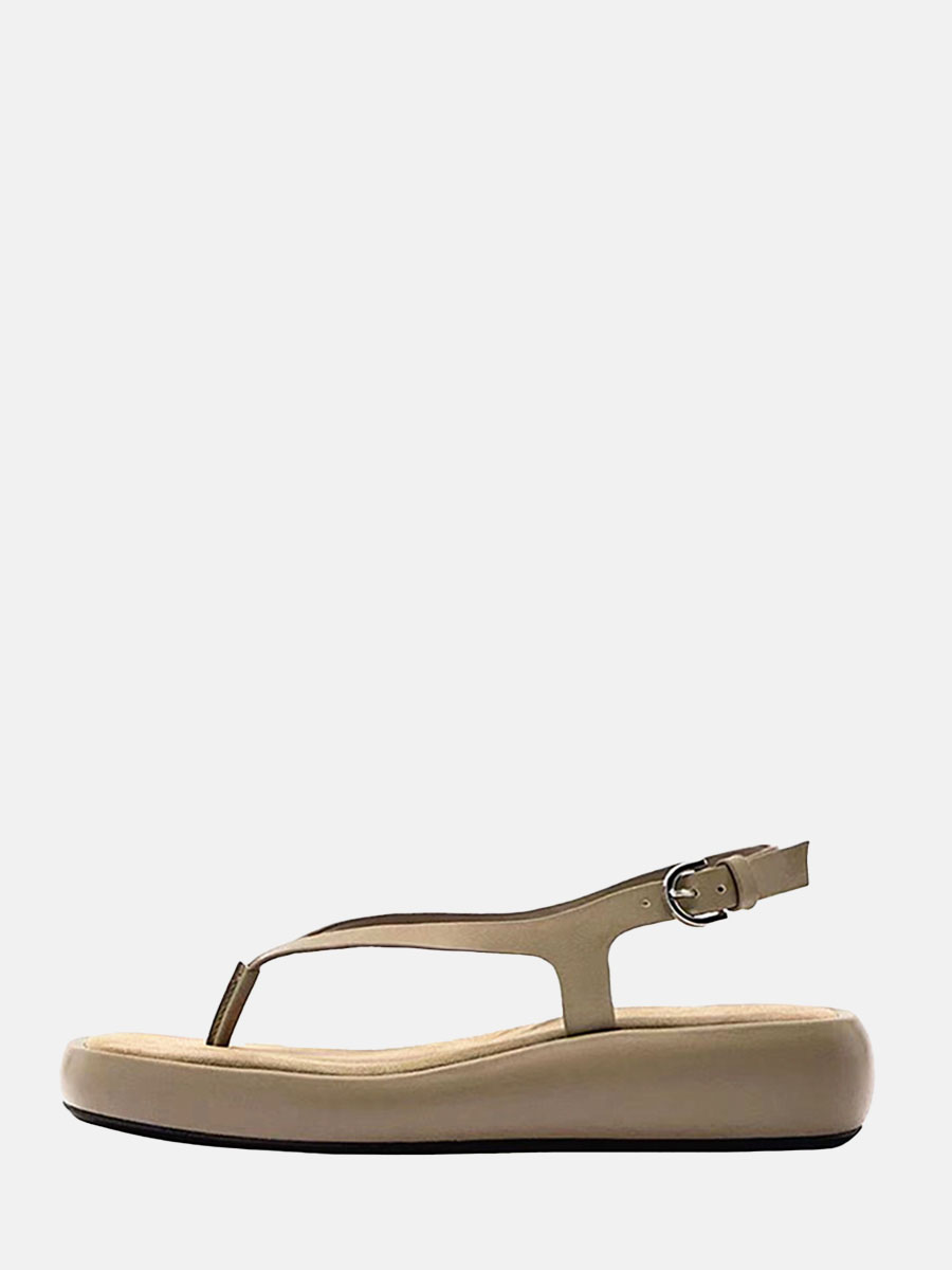 Women’s Cowhide Slingback Thong Sandals Square Toe Flat Sandals