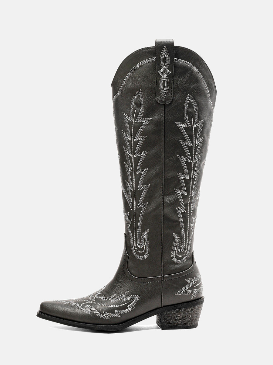 Women’s Embroidery Block Heel Western Knee High Boots