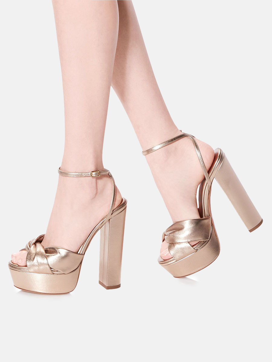 Women’s Gold Metallic Bowknot Ankle Strap Platform Chunky Heel Sandals (2)