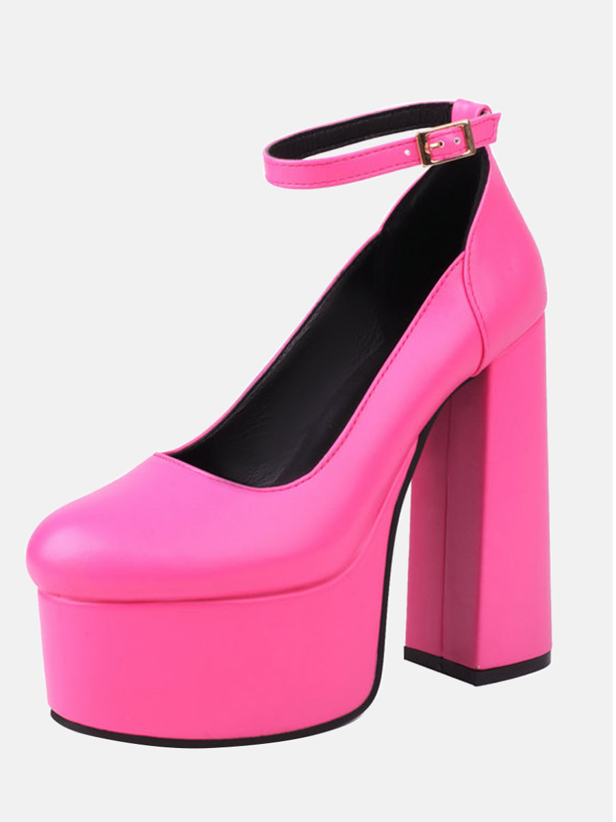 Women’s Hot Pink Ankle Strap Platform Chunky Heels