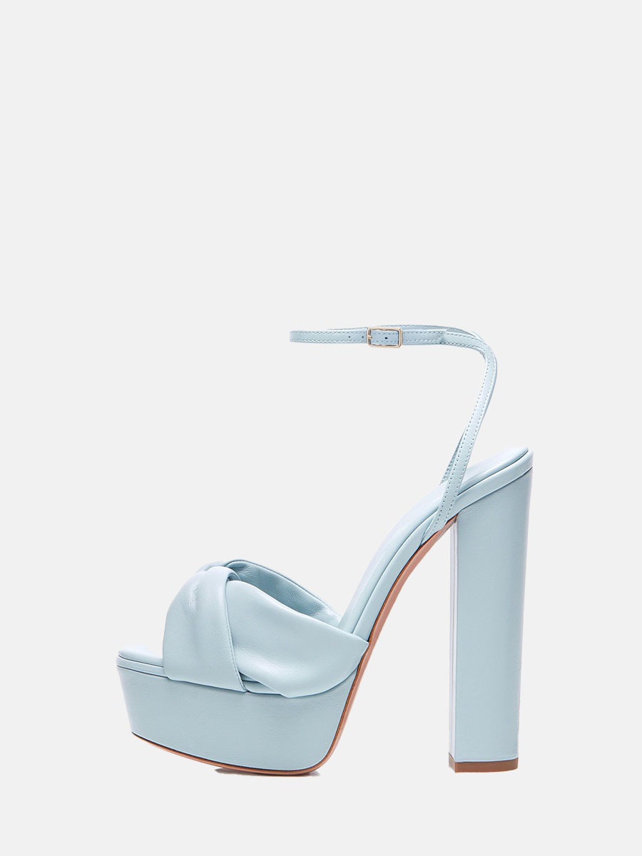 Women’s Light Blue Bowknot Ankle Strap Platform Chunky Heel Sandals