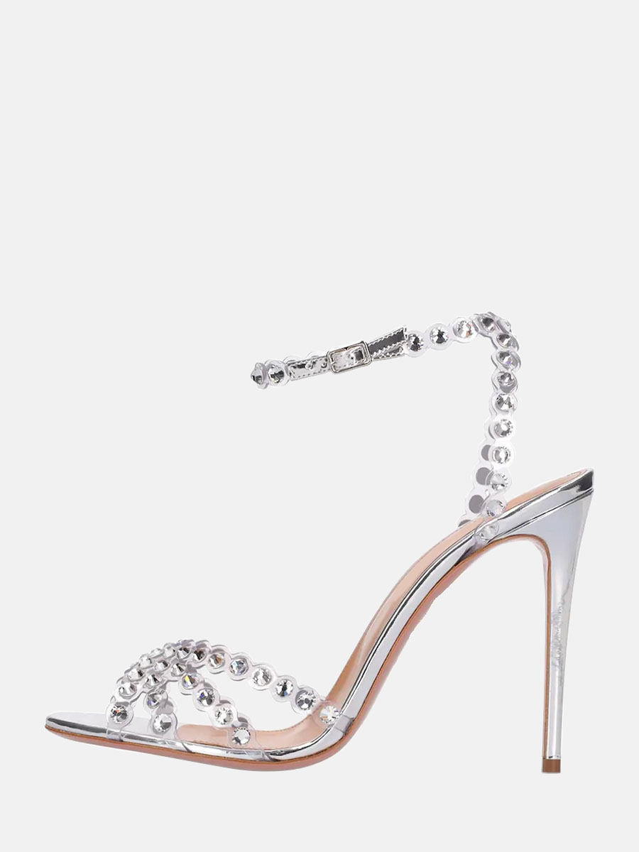 Women’s Metallic PVC Ankle Strap Heels Rhinestones Stiletto Heel Sandals