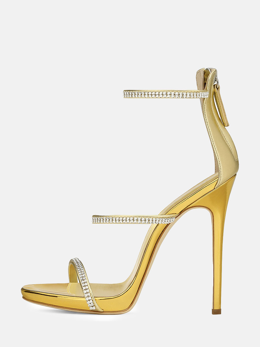 Women’s Metallic Satin Rhinestones Ankle Strap Stiletto Heel Sandals