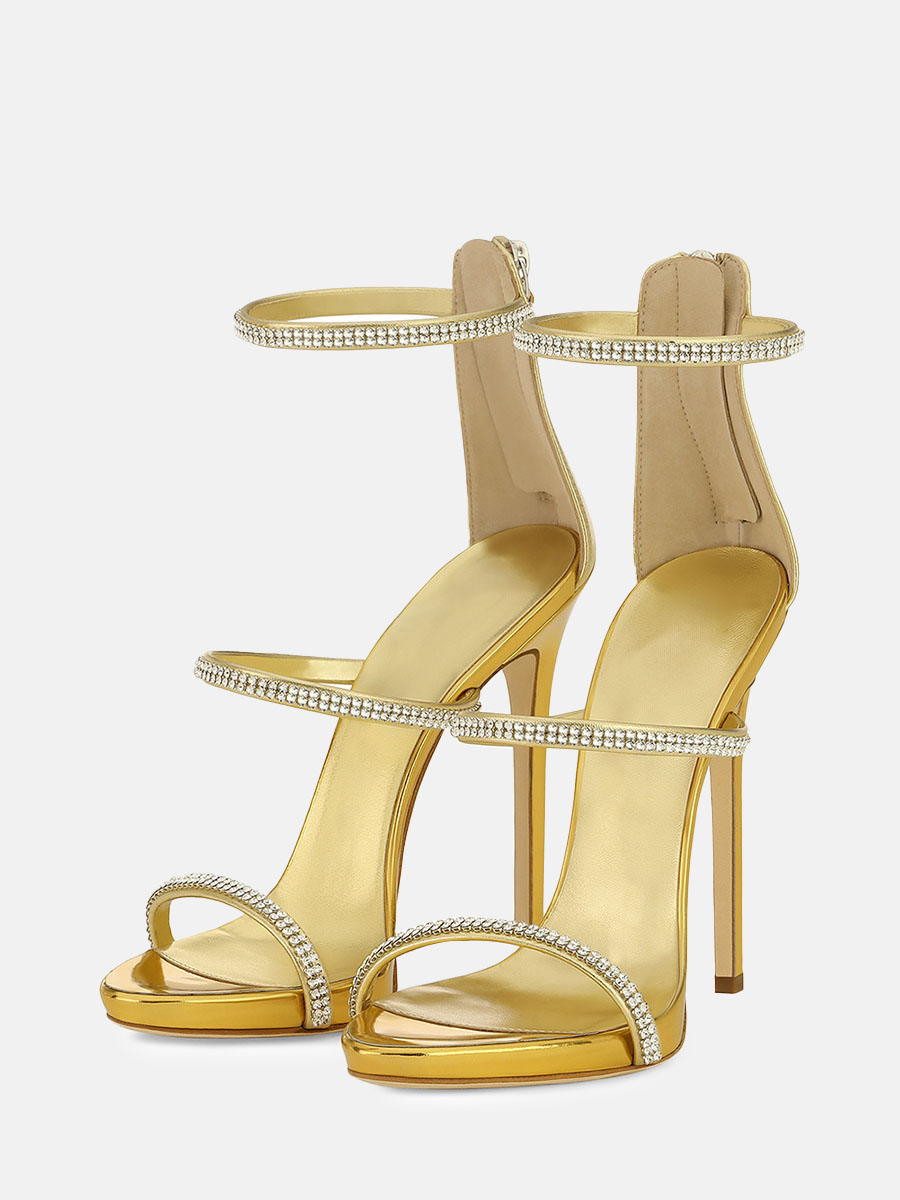 Women’s Metallic Satin Rhinestones Ankle Strap Stiletto Heel Sandals (6)