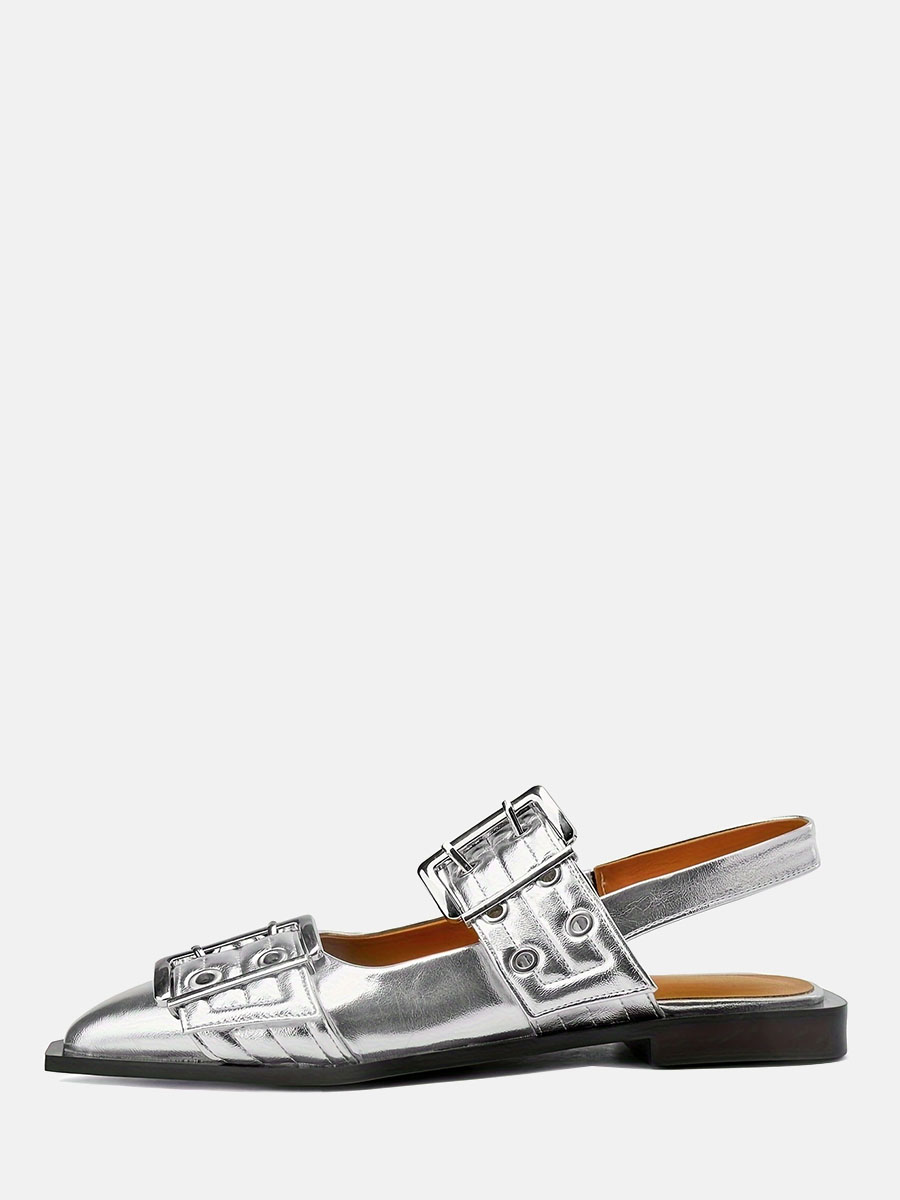 Women’s Metallic Slingback Mary Janes Pointed Toe Buckle Flats