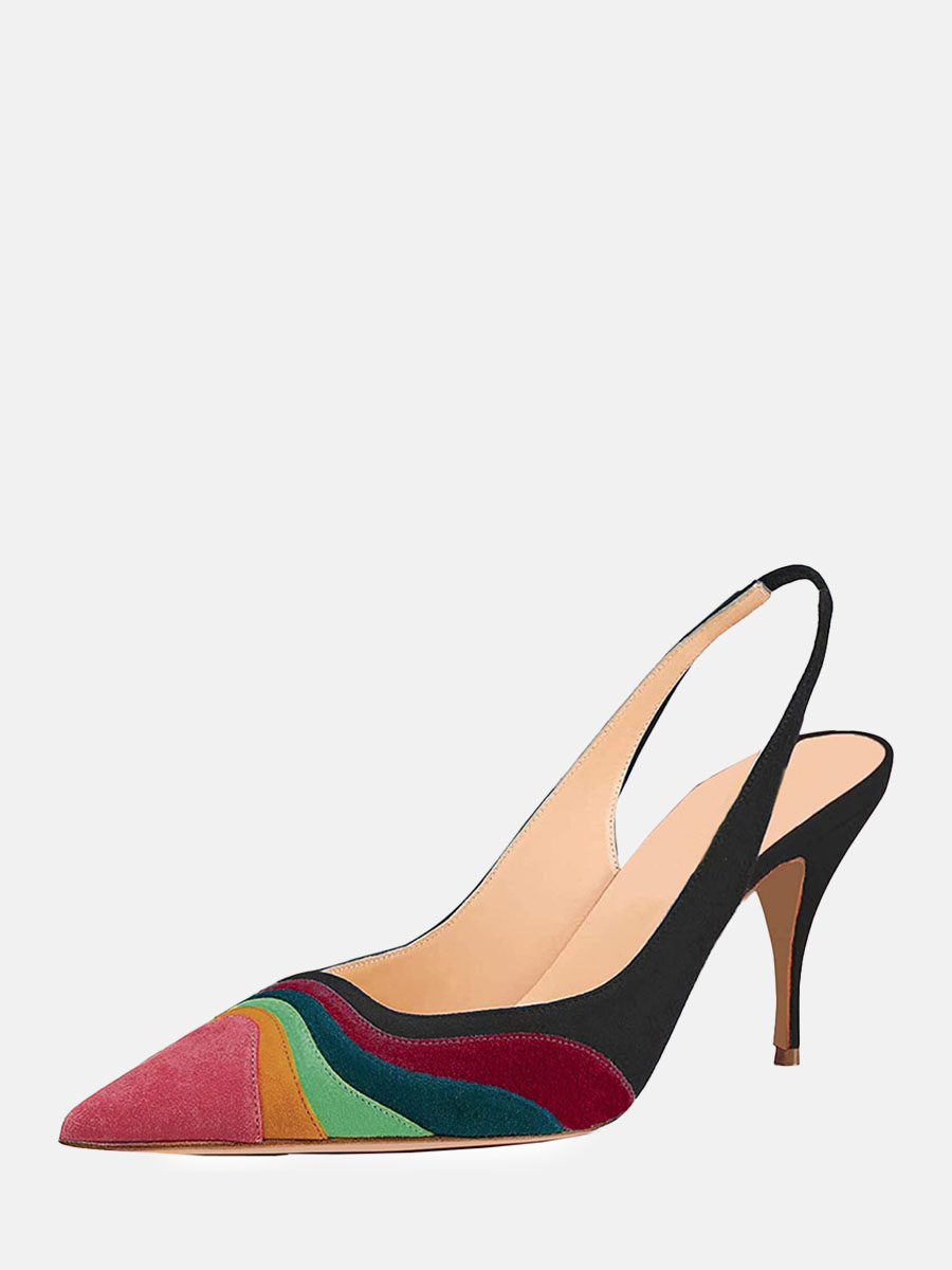 Women’s Multicolor Suede Slingback Pumps Striped Stiletto Heels (19)