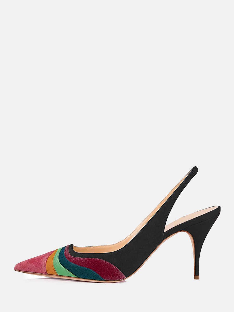Women’s Multicolor Suede Slingback Pumps Striped Stiletto Heels