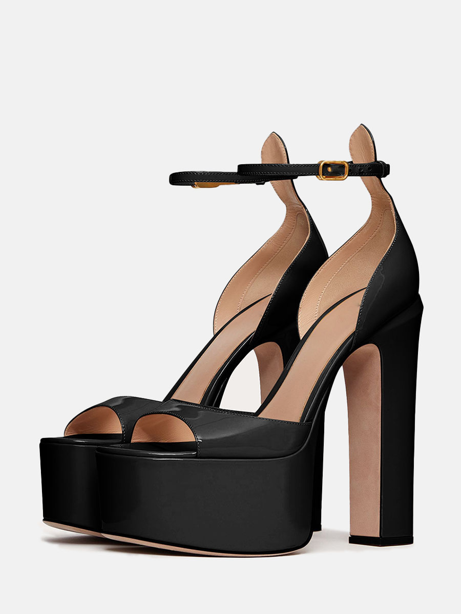 Women’s Patent Ankle Strap Platform Chunky Heel Sandals