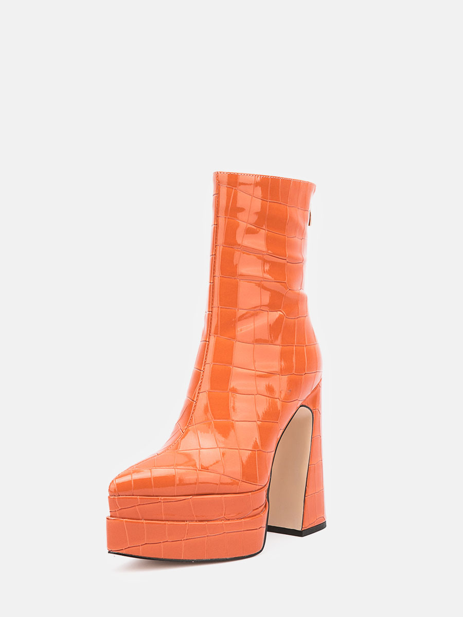Women’s Patent Embossed Platform Chunky Heel Ankle Boots (13)