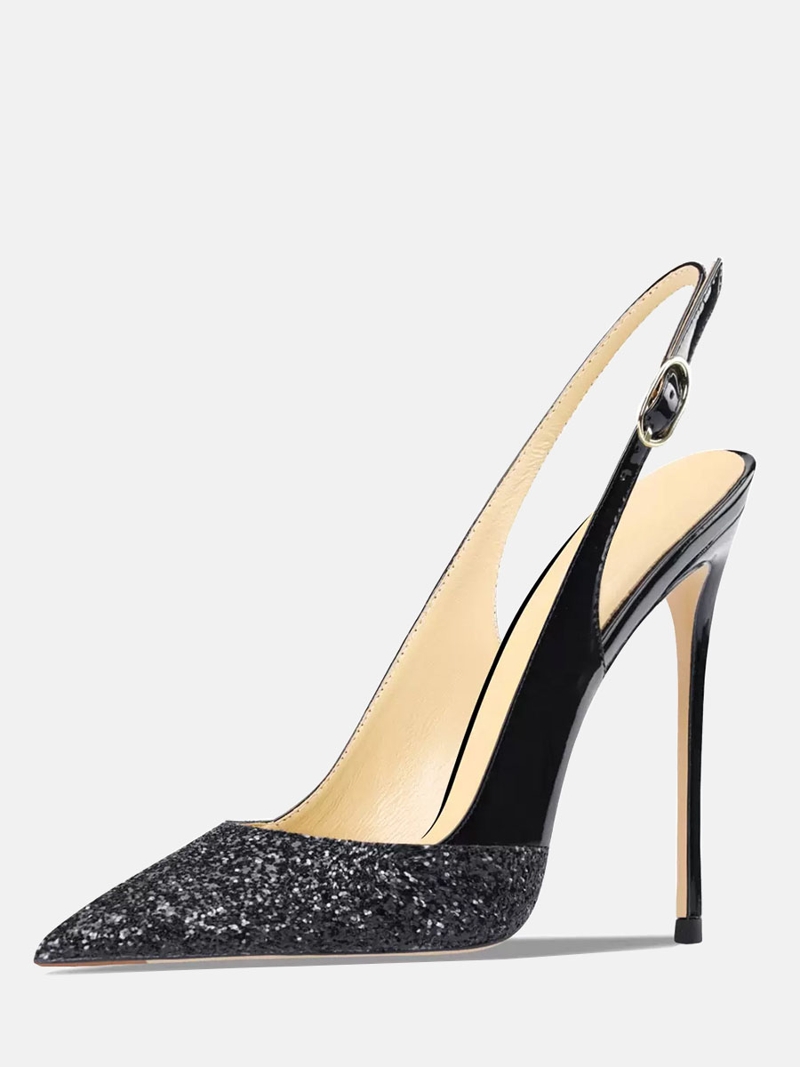 Women’s Patent Glitter Slingback Pumps Stiletto Heels (1)