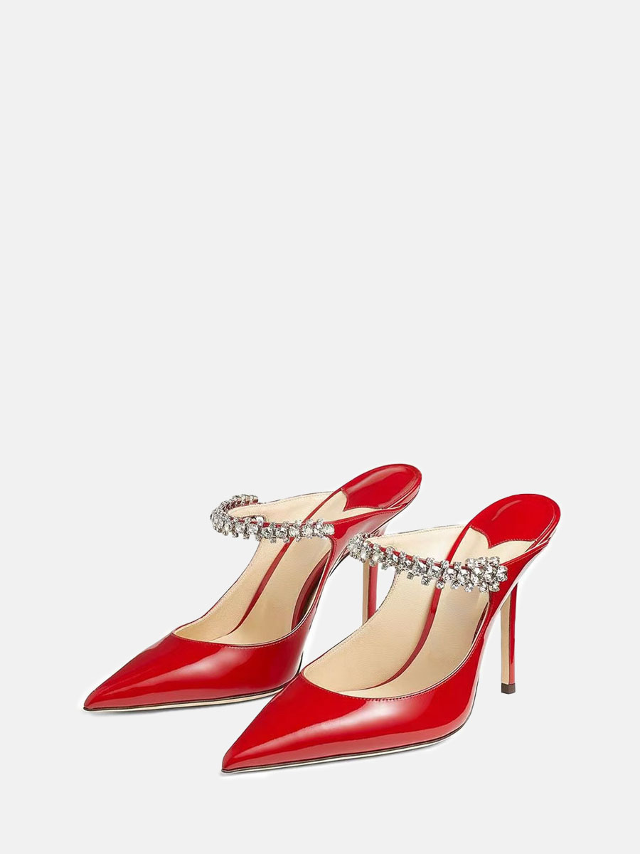 Women’s Patent Leather Rhinestone Embellished Strap Pointed Toe Slingback Stiletto Heels Pumps (3)