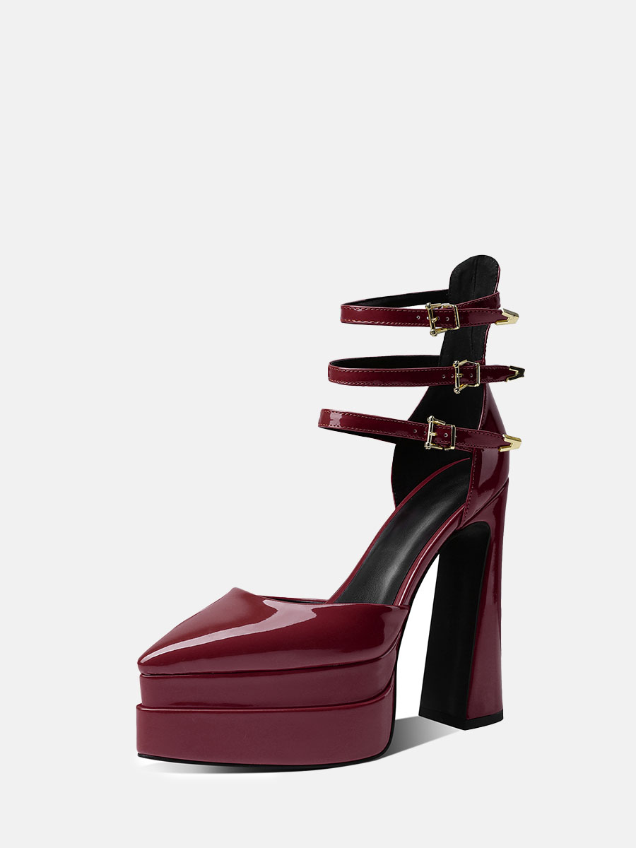 Women’s Patent Microfiber Ankle Strap Platform Chunky Heels (8)
