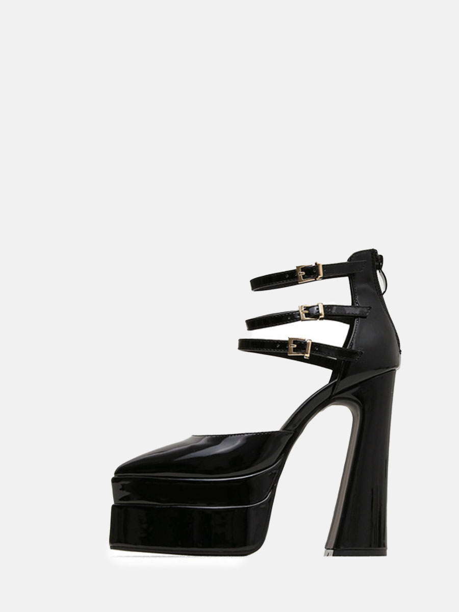 Women’s Patent PU Triple Ankle Strap Platform Heel Pumps