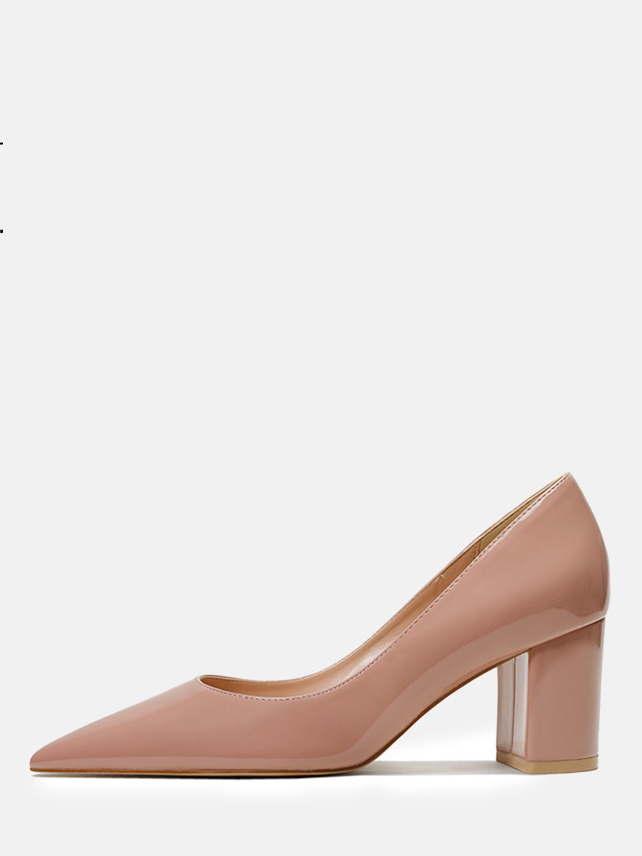 Women’s Pointy Toe Patent Leather Chunky Heel Pumps (2)