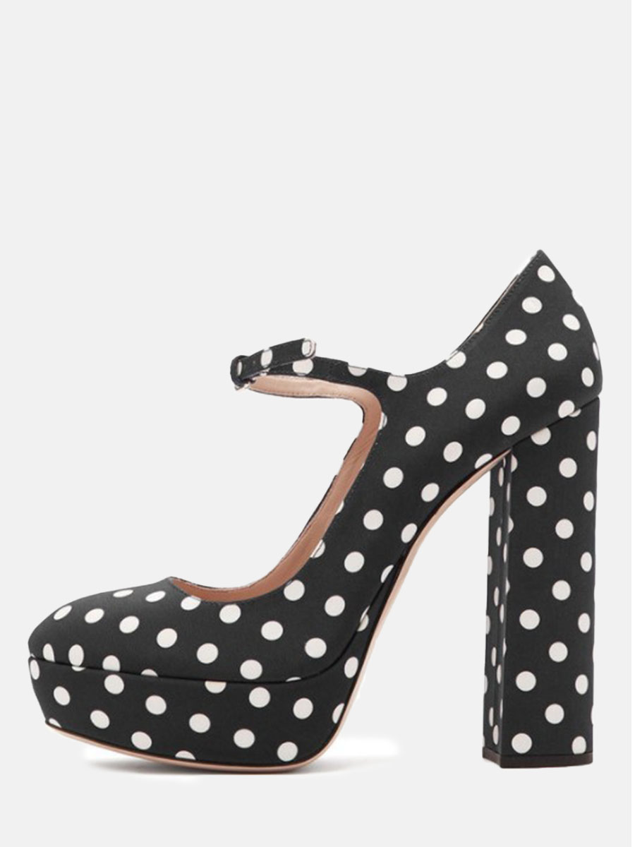 Women’s Polka Dot Mary Jane Pumps Block Heel Platform Shoes