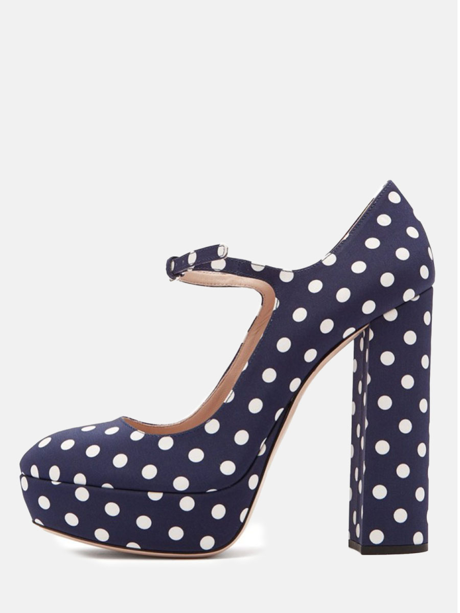 Women’s Polka Dot Mary Jane Pumps Block Heel Platform Shoes (4)