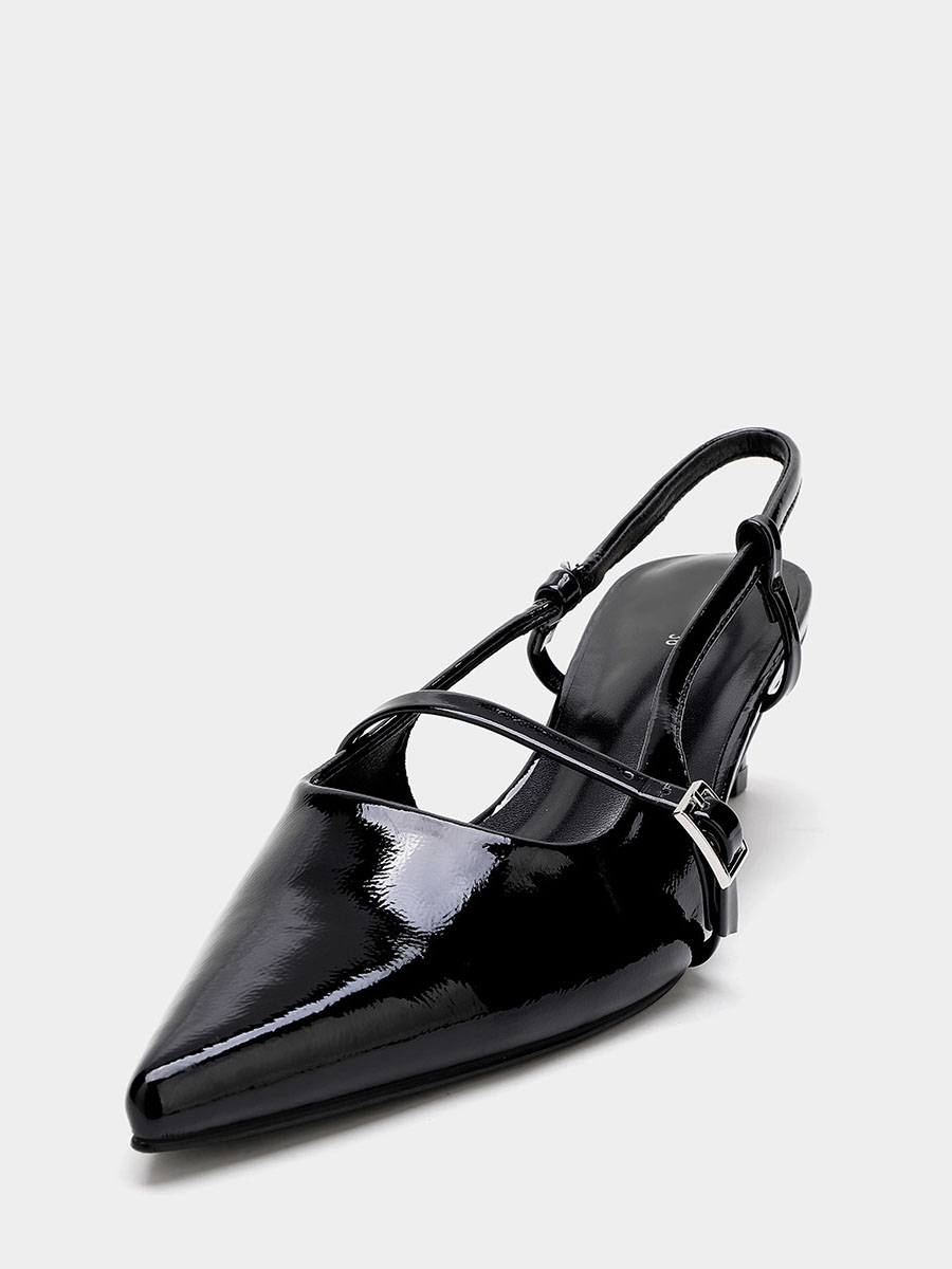 Women’s Red Patent Leather Slingback Heels Pointed Toe Buckle 1.18 Inch Kitten Heel Pumps (1)