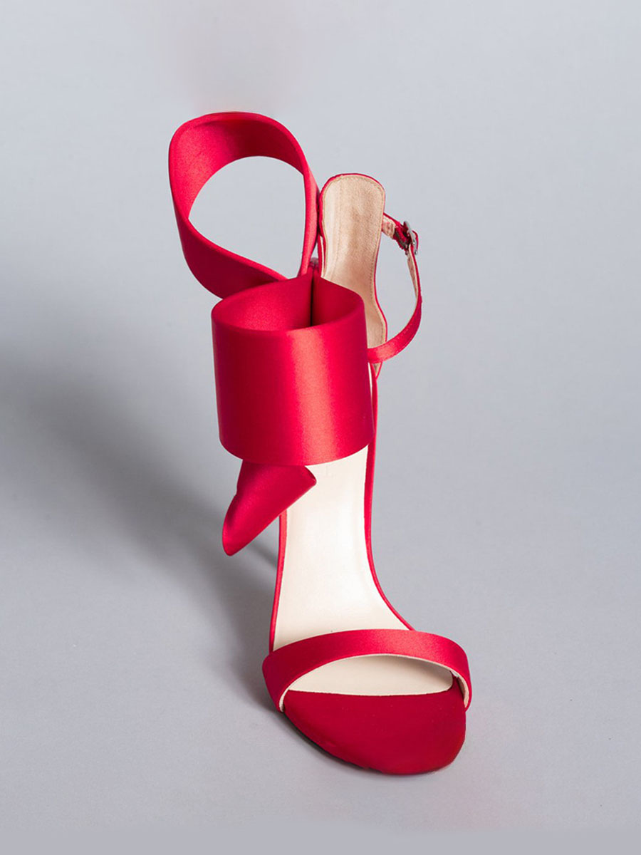 Women’s Red Satin Stiletto Heels Sandals with Bowknot (2)