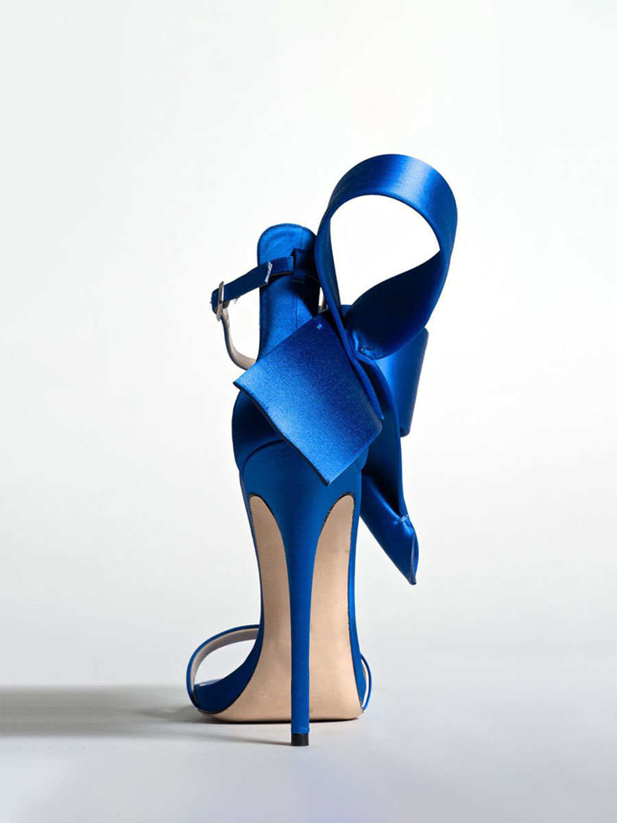 Women’s Royal Blue Satin Ankle Strap Stiletto Heels Sandals with Bowknot (2)