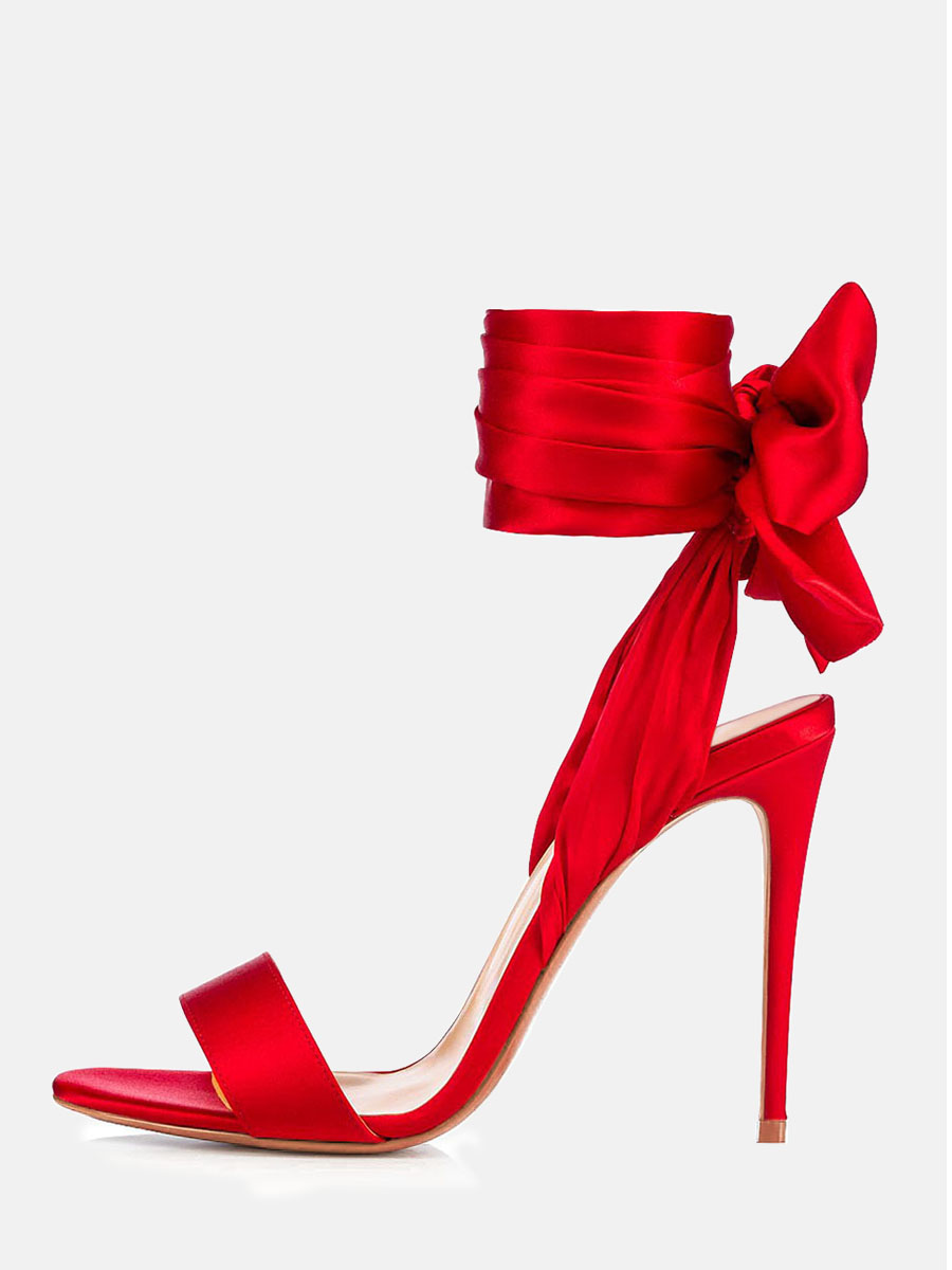 Women's Satin Bowknot Ankle Strap Stiletto Heel Sandals