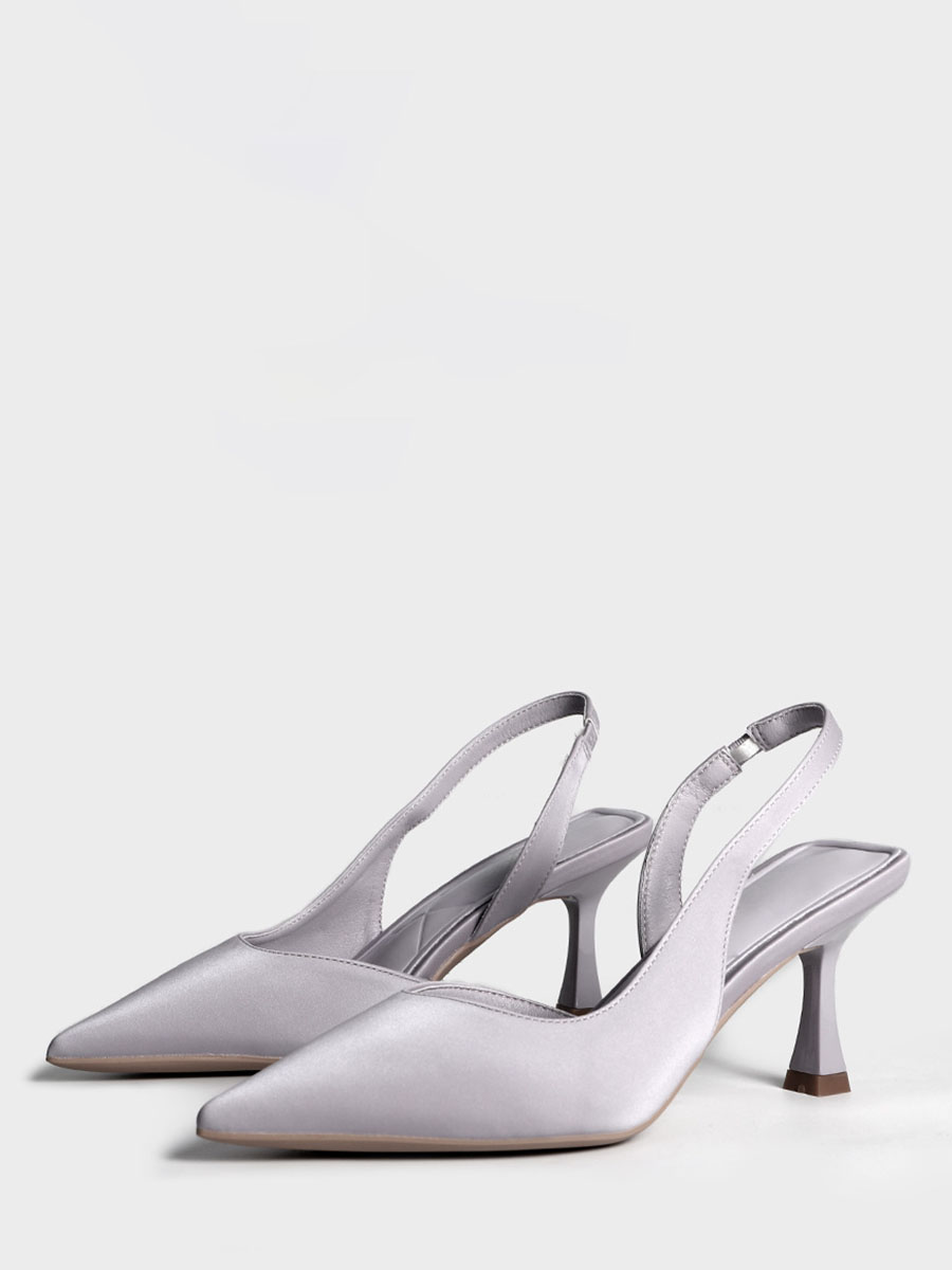 Women’s Satin Slingback Pumps Pointed Toe Spool Heels